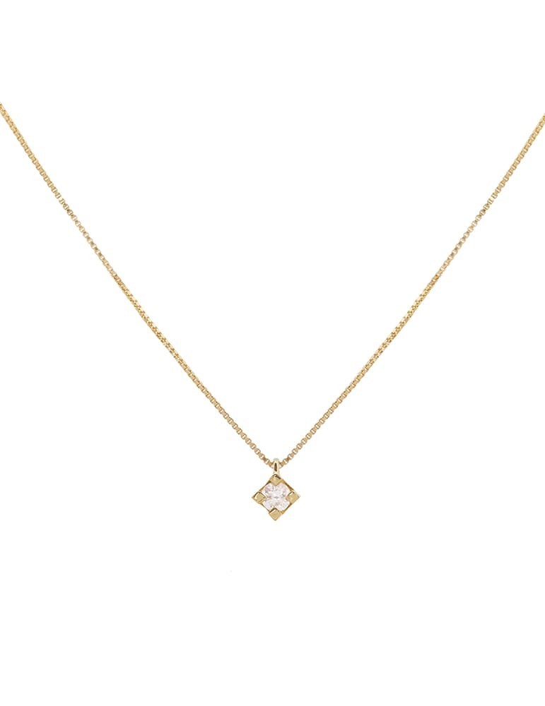 Colgante de oro blanco 18K con brillante de 0,11 ctes en cadena veneciana