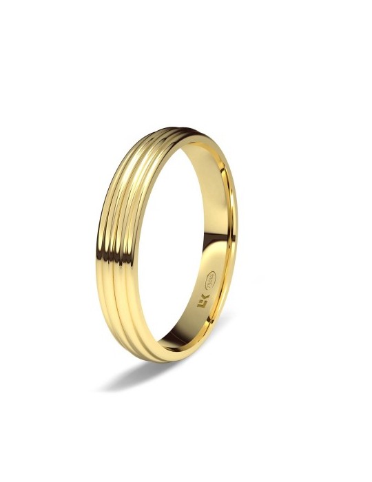 Alianza de oro amarillo media caña estriada