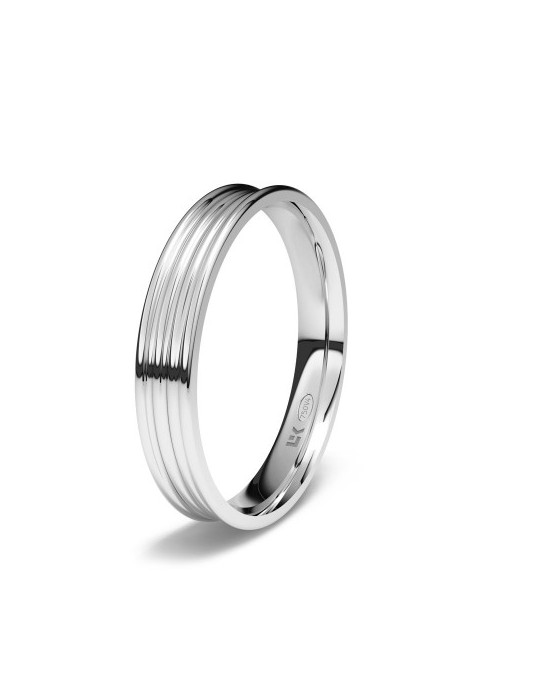 Alianza de oro blanco cóncava estriada
