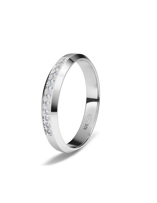 Anillo de compromiso de oro blanco 18K forma trapecio