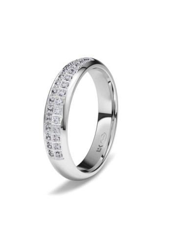 Anillo de compromiso de oro blanco 18K forma media caña