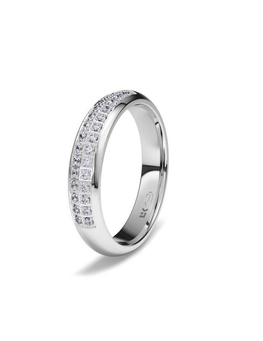 Anillo de compromiso de oro blanco 18K forma media caña