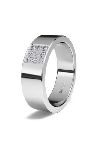 Anillo de compromiso de oro blanco 18K de forma recta con centro de brillantes