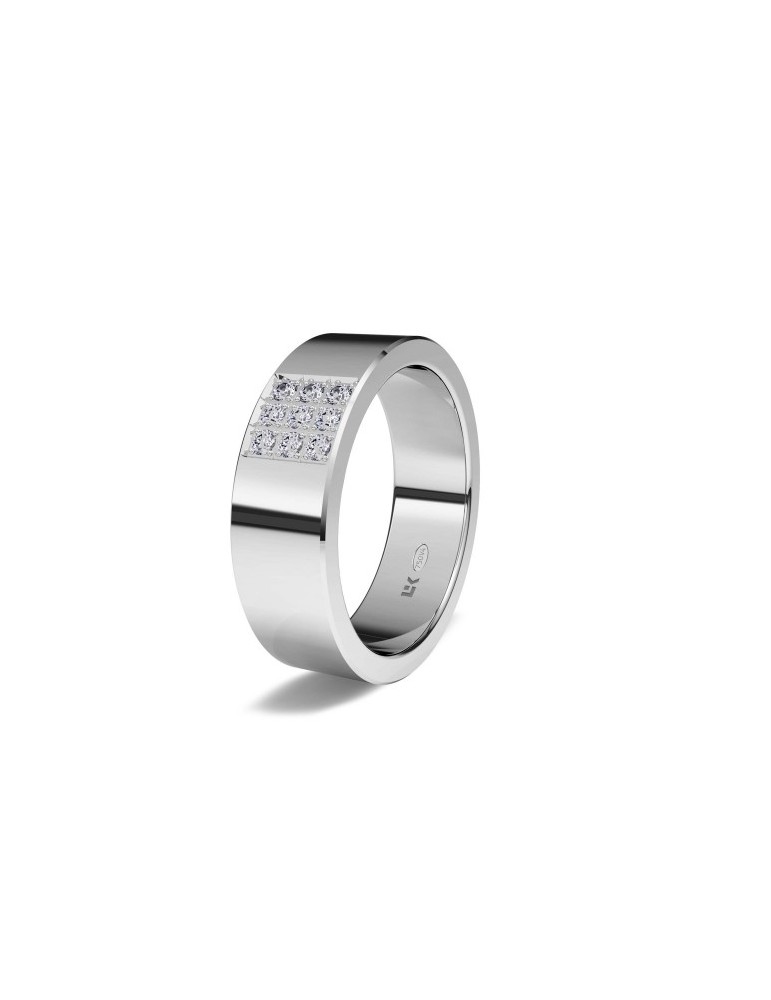 Anillo de compromiso de oro blanco 18K de forma recta con centro de brillantes