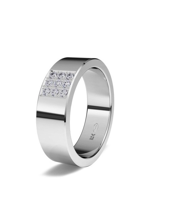 Anillo de compromiso de oro blanco 18K de forma recta con centro de brillantes