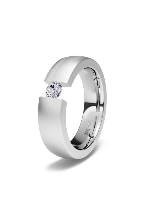 Solitario tensión de oro blanco con diamante suspendido