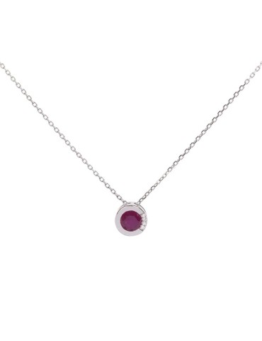 Colgante de oro blanco 18K con rubí de 0,34 ctes y brillantes