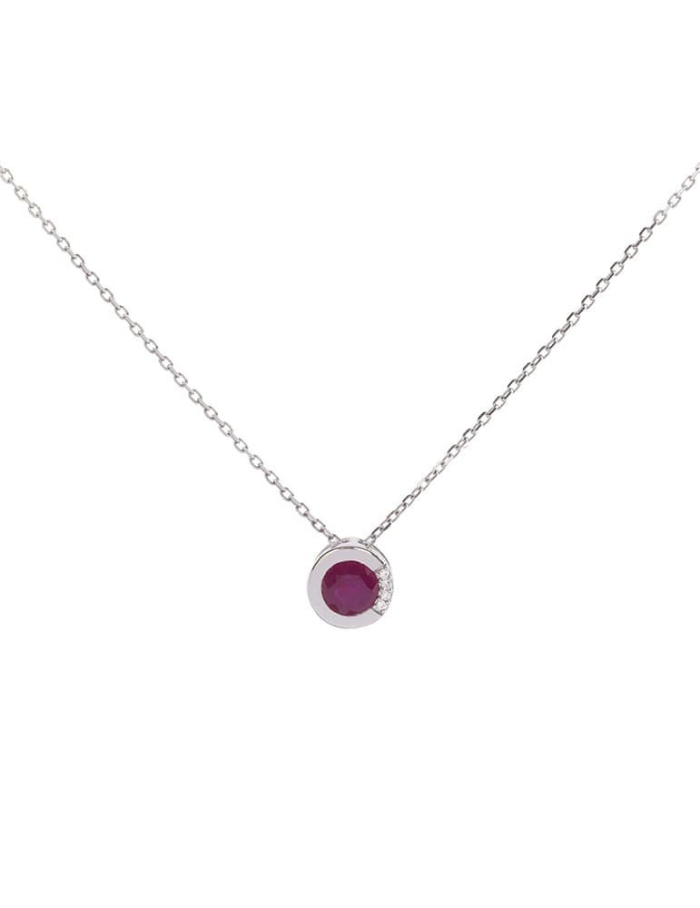 Colgante de oro blanco 18K con rubí de 0,34 ctes y brillantes