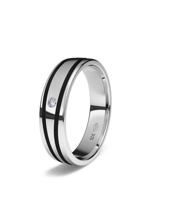 Alianza de oro blanco plana Biarritz con diamante