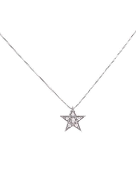 Colgante de oro blanco 18K con estrella y brillantes de 0,05 ctes