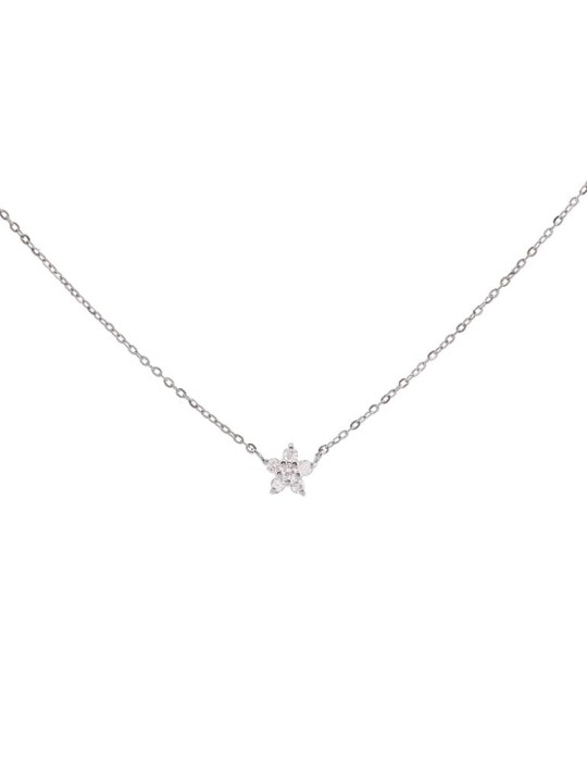 Colgante de oro blanco 18K con estrella y brillantes de 0,08 ctes en cadena forza