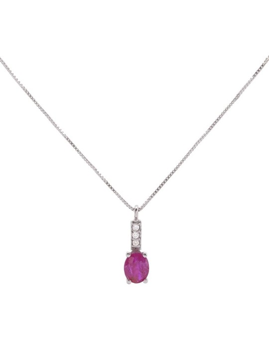 Colgante de oro blanco 18K con rubí y brillantes de 0,04 ctes
