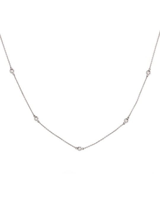 Colgante de oro blanco 18K con cinco chatones de 0,05 ctes