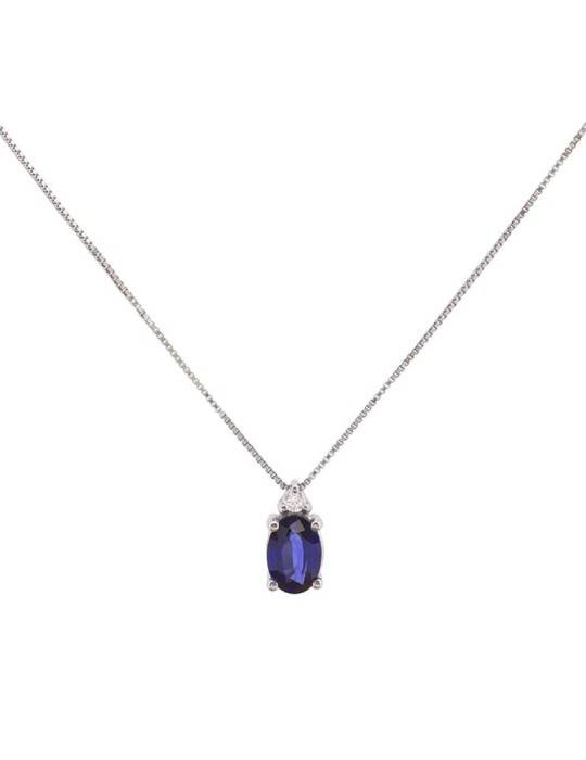 Colgante de oro blanco 18K con zafiro de 0,40 ctes y brillante de 0,01 ctes