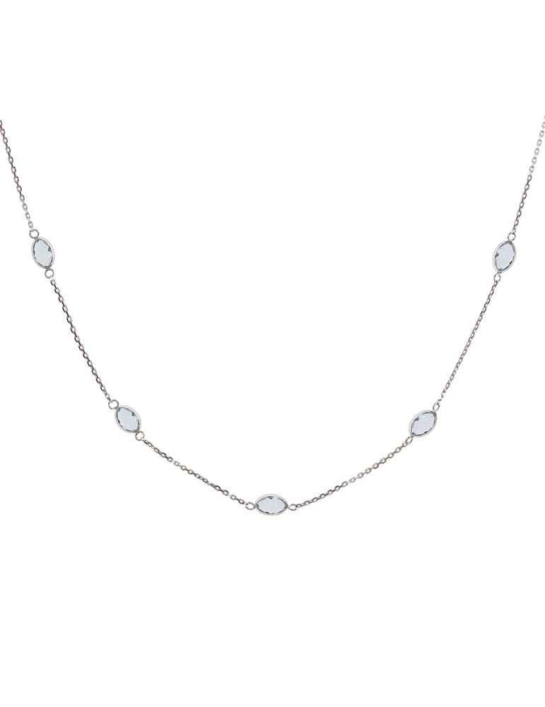 Colgante de oro blanco 18K con 11 topacios azules en cadena forza