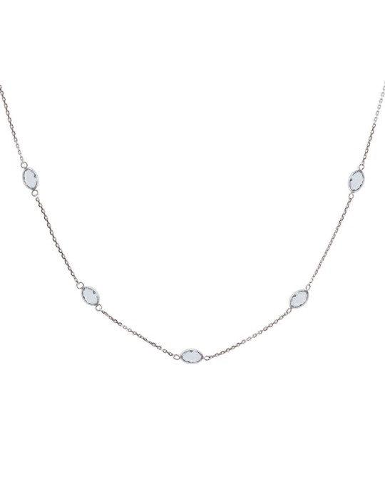 Colgante de oro blanco 18K con 11 topacios azules en cadena forza