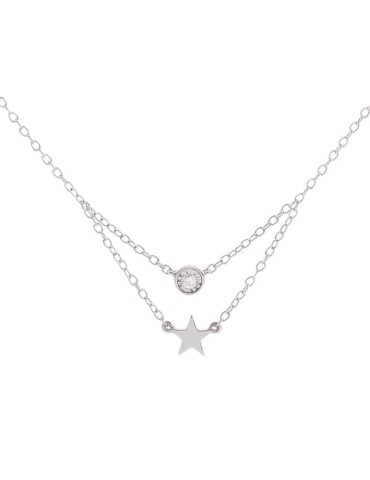 Colgante de oro blanco 18K con estrella y brillante de 0,02 ctes en chatón