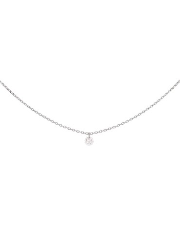 Colgante de oro blanco 18K con brillante de 0,10 ctes en engaste en vuelo