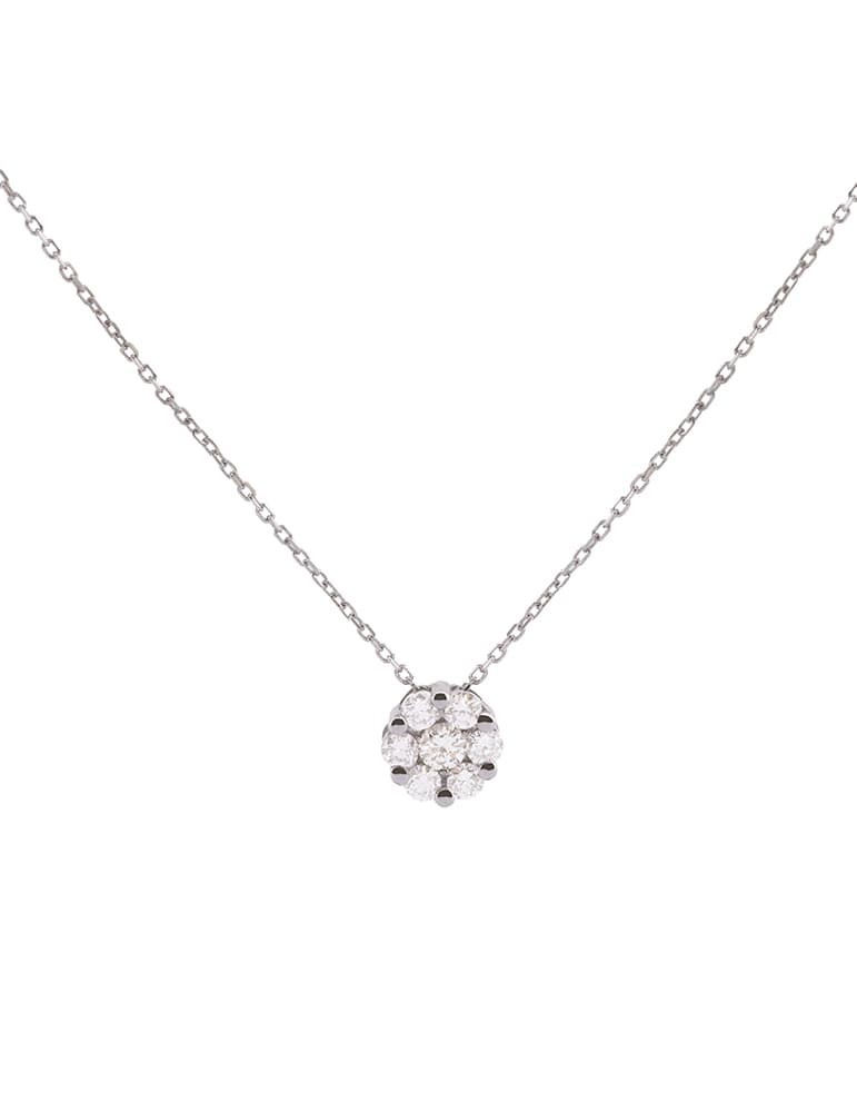 Colgante de oro blanco 18K con flor de brillantes de 0,34 ctes y engaste invisible