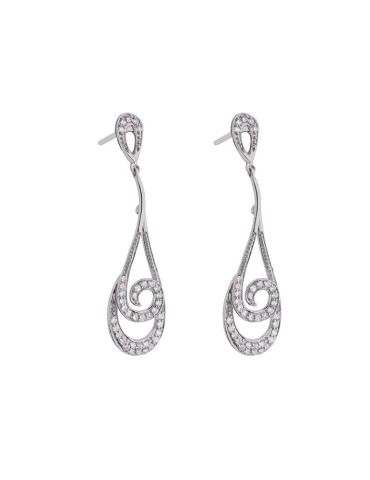 Pendientes de oro blanco 18K con diseño en espiral y brillantes en lágrima de 0,52 ctes