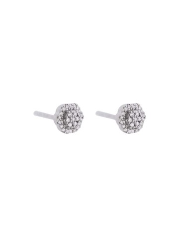 Pendientes de oro blanco 18K con pavé de brillantes en hexágono de 0,17 ctes