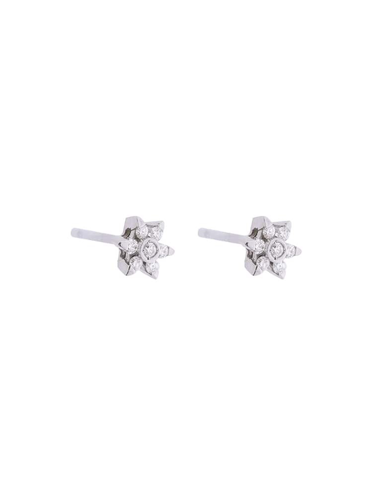 Pendientes de oro blanco 18K con roseta en forma de estrella de mar y brillantes de 0,28 ctes