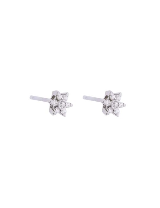 Pendientes de oro blanco 18K con roseta en forma de estrella de mar y brillantes de 0,28 ctes