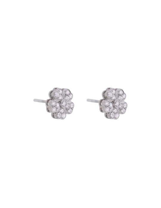 Pendientes de oro blanco 18K con flor margarita en pavé de brillantes de 0,71 ctes