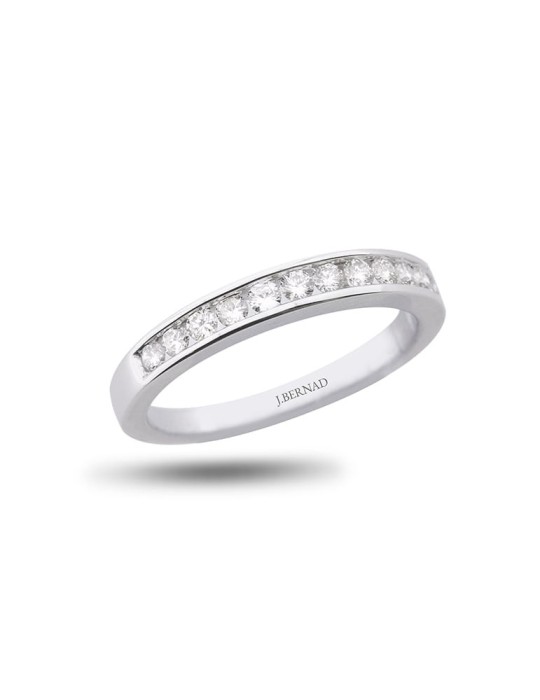 Anillo media alianza de oro blanco 18K con 12 brillantes en carril de 0,37 ctes