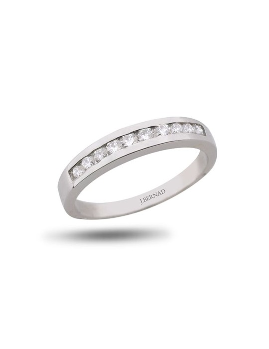 Anillo media alianza de oro blanco 18K con 10 brillantes en carril de 0,30 ctes