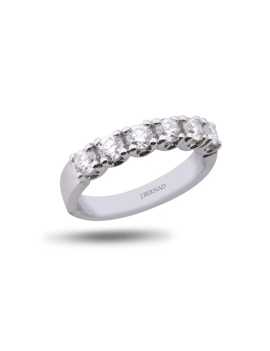 Anillo media alianza de oro blanco 18K con 6 brillantes en garra en U de 0,85 ctes