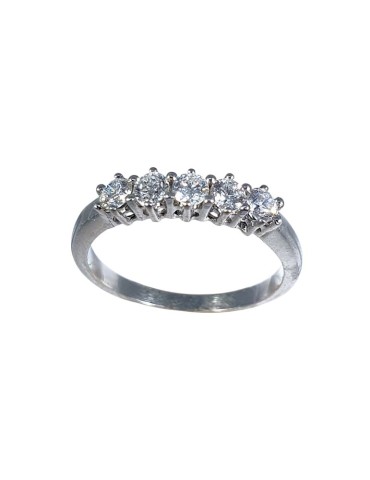 Anillo cinquillo de oro blanco 18K con 5 brillantes en garra clásica de 0,47 ctes