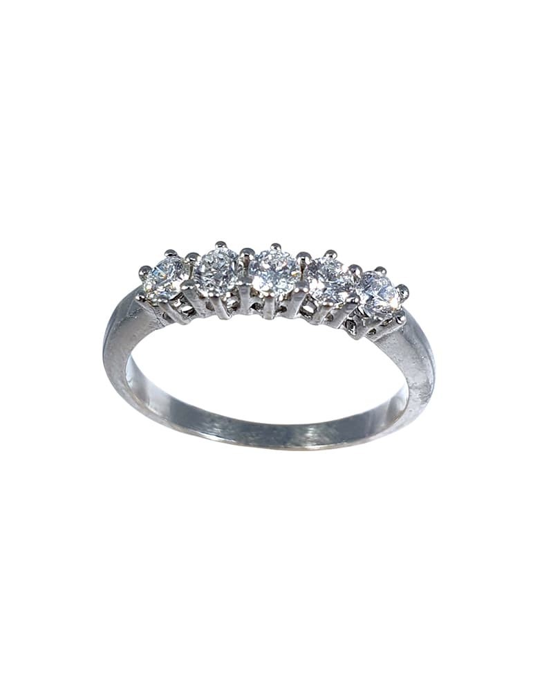 Anillo cinquillo de oro blanco 18K con 5 brillantes en garra clásica de 0,47 ctes