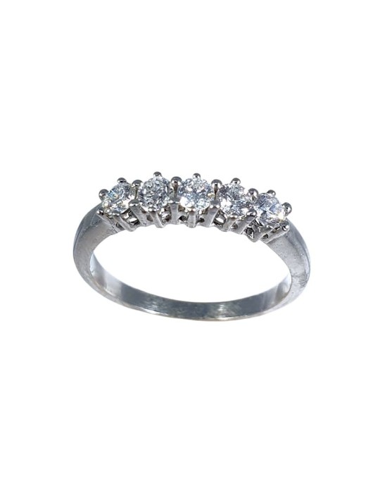 Anillo cinquillo de oro blanco 18K con 5 brillantes en garra clásica de 0,47 ctes