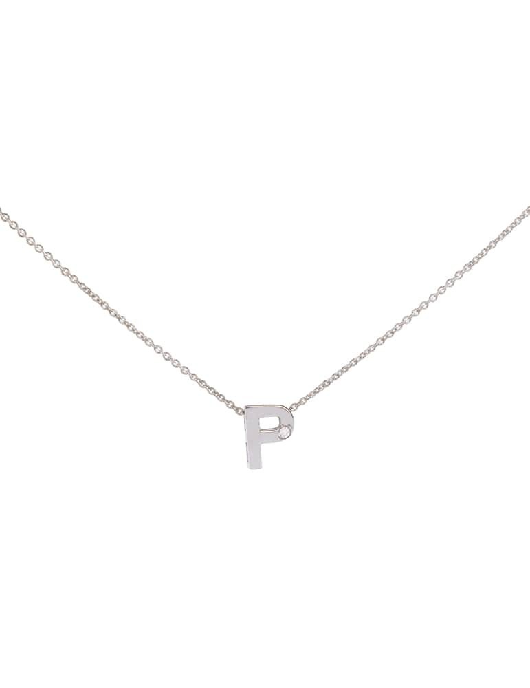 Colgante de oro blanco 18K con inicial “P” y brillante de 0,01 ctes