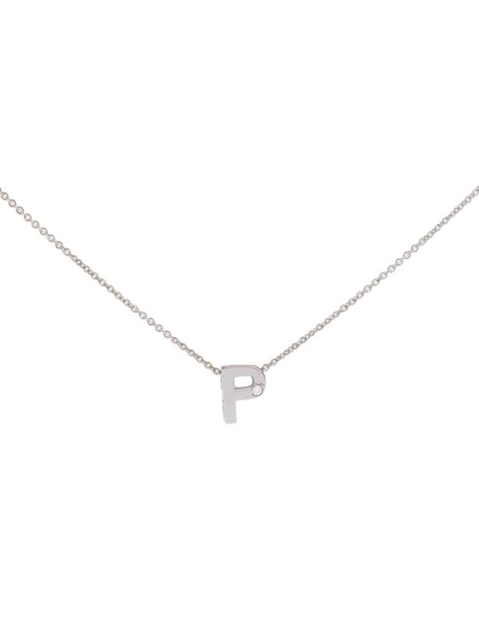 Colgante de oro blanco 18K con inicial “P” y brillante de 0,01 ctes