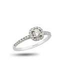 Anillo de oro blanco 18K con brillante central, bisel de diamantes y brazo engastado – 0,37 ctes