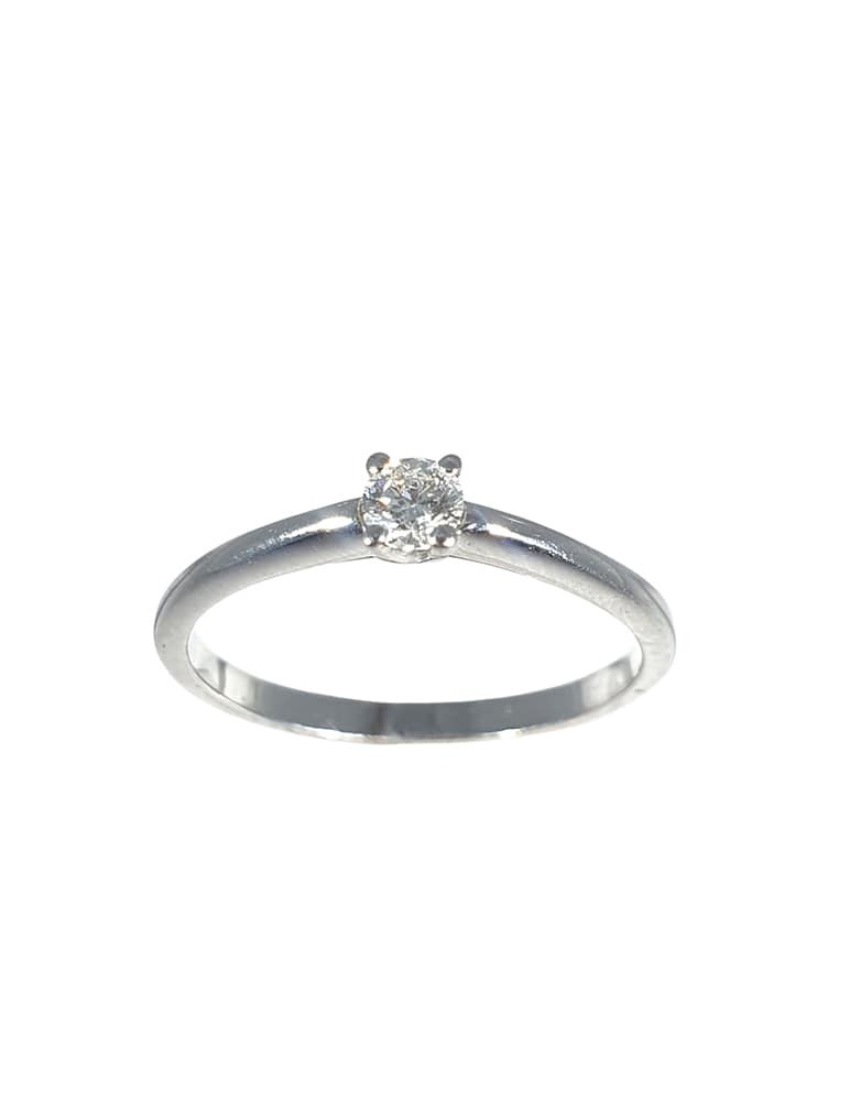 Solitario de oro blanco 18K con brillante de 0,15 ctes y brazo cuchillo