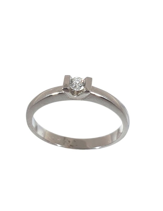 Solitario de oro blanco 18K con brillante de 0,10 ctes y montura tipo Cartier