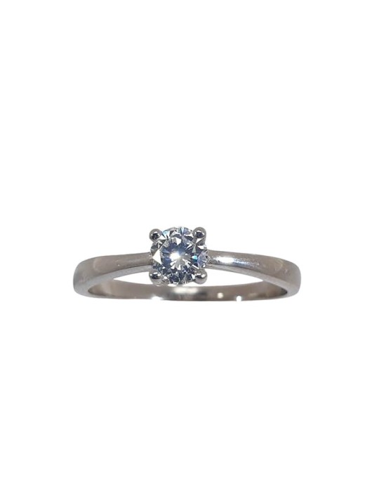 Solitario de oro blanco 18K con brillante de 0,30 ctes y brazo plano en disminución