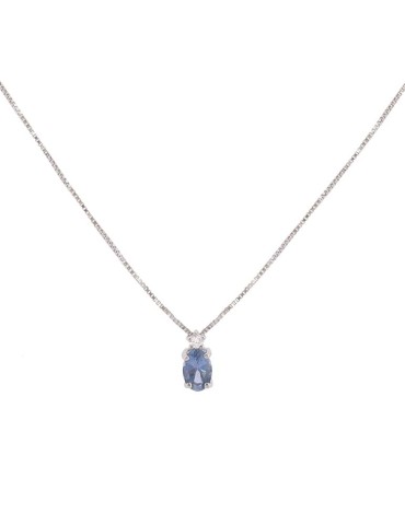 Colgante de oro blanco 18K con aguamarina oval y brillante de 0,035 ctes
