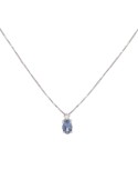 Colgante de oro blanco 18K con aguamarina oval y brillante de 0,035 ctes