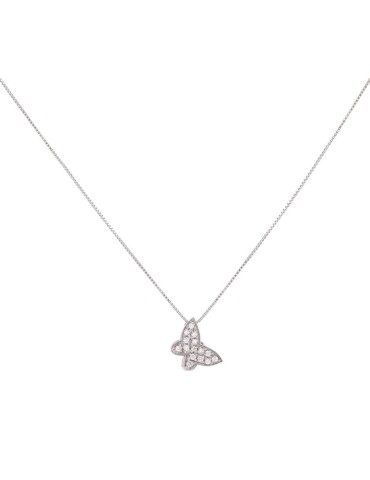 Colgante de oro blanco 18K con mariposa y brillantes de 0,05 ctes