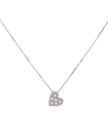 Colgante de oro blanco 18K con corazón y brillante de 0,05 ctes