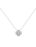 Colgante de oro blanco 18K con trébol de cuatro hojas y brillantes de 0,05 ctes